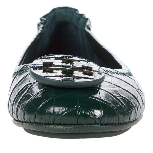 Tory Burch NIB Minnie Croc Embossed Green Verde Ballet Flats 9 LAST ONE - Picture 8 of 12